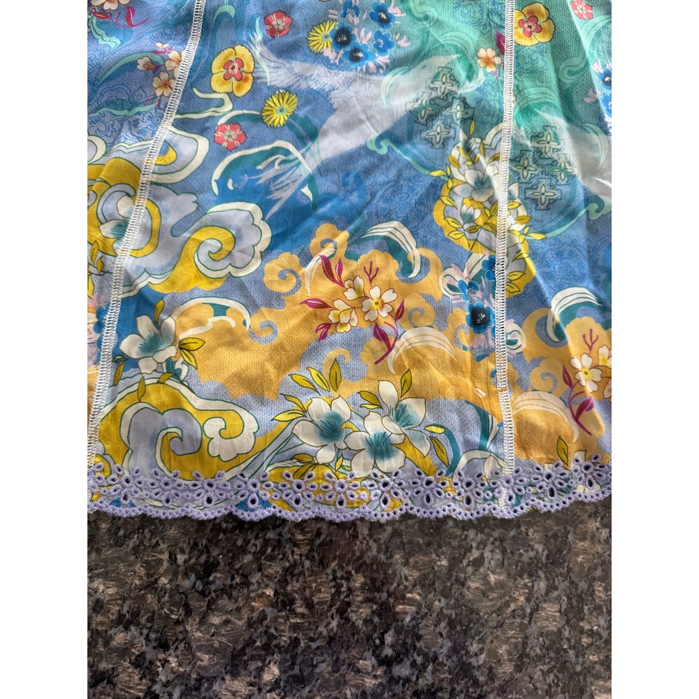 Johnny Was Anji Blouse Altair Floral Tassel V-Neck Top Teal Multi C18726-4 Small - Picture 11 of 13